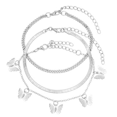 3 buc/set gleznă de culoare auriu argintiu Harta lumii pentru femei gleznă boemă cu mai multe straturi pe picior, bijuterii de plajă, accesorii pentru picioare