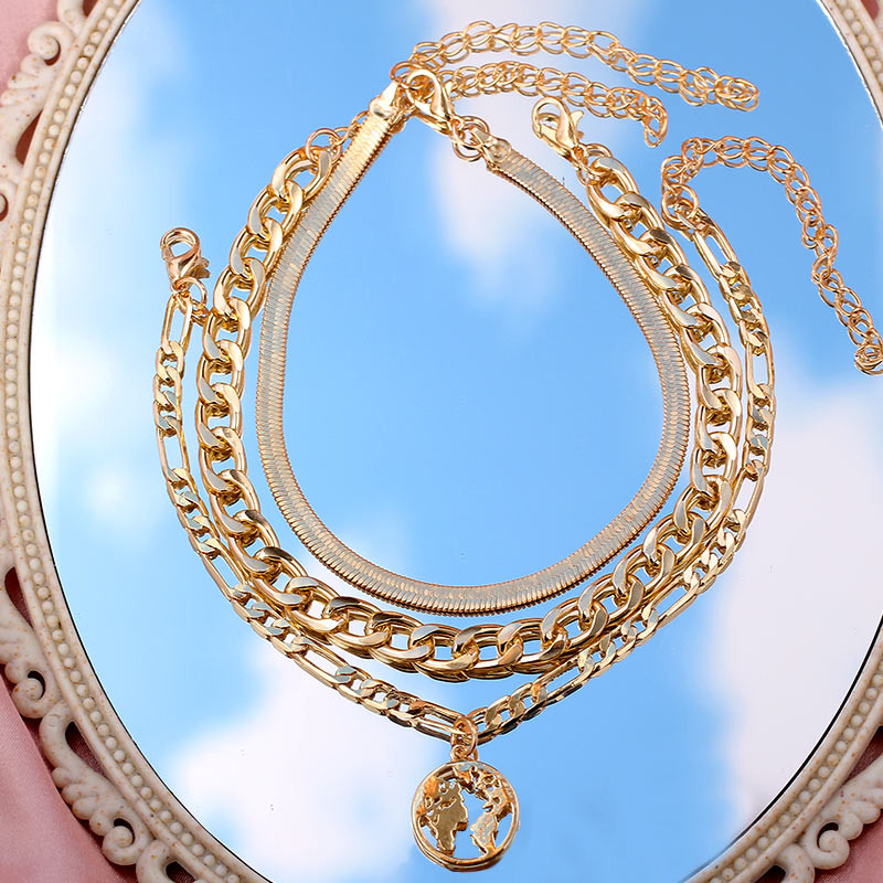 3 buc/set gleznă de culoare auriu argintiu Harta lumii pentru femei gleznă boemă cu mai multe straturi pe picior, bijuterii de plajă, accesorii pentru picioare