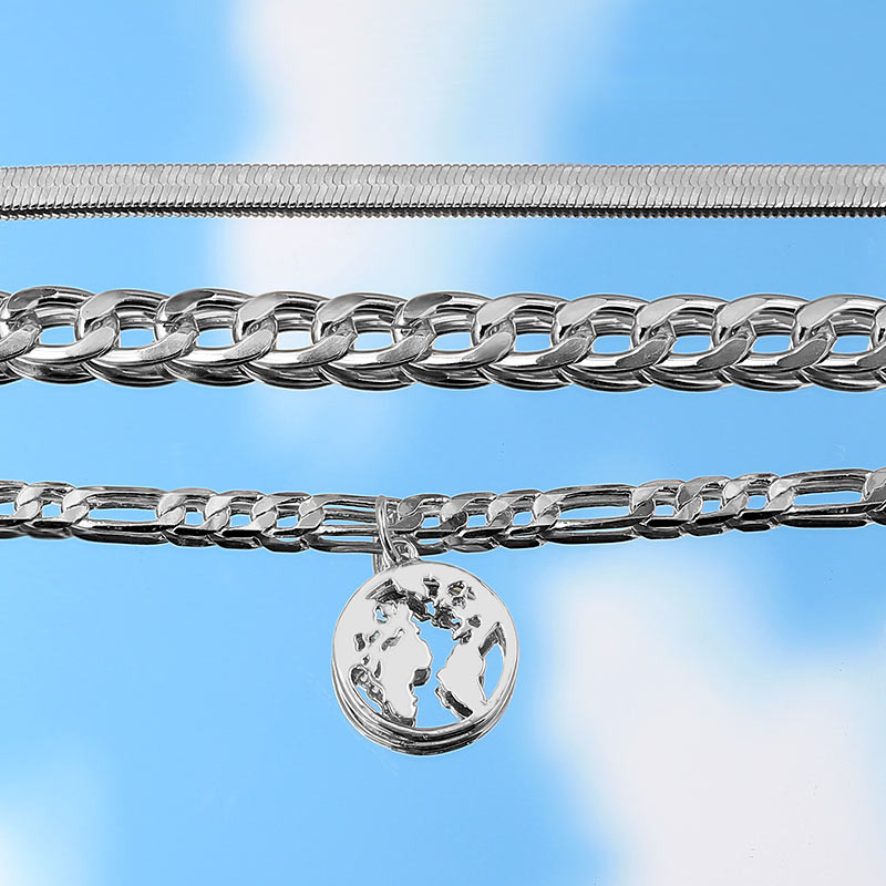 3 buc/set gleznă de culoare auriu argintiu Harta lumii pentru femei gleznă boemă cu mai multe straturi pe picior, bijuterii de plajă, accesorii pentru picioare