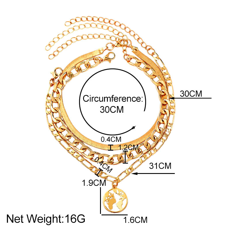 3 buc/set gleznă de culoare auriu argintiu Harta lumii pentru femei gleznă boemă cu mai multe straturi pe picior, bijuterii de plajă, accesorii pentru picioare