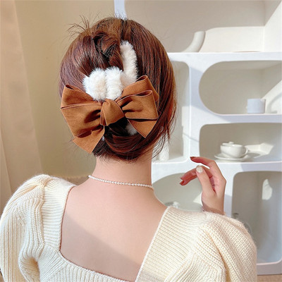 Moda coreeană de toamnă și iarnă cu fundă mare gheare de păr de pluș femei agrafe de păr elegantă hArcheie pentru capul cleme de rechin accesorii de păr pentru fete
