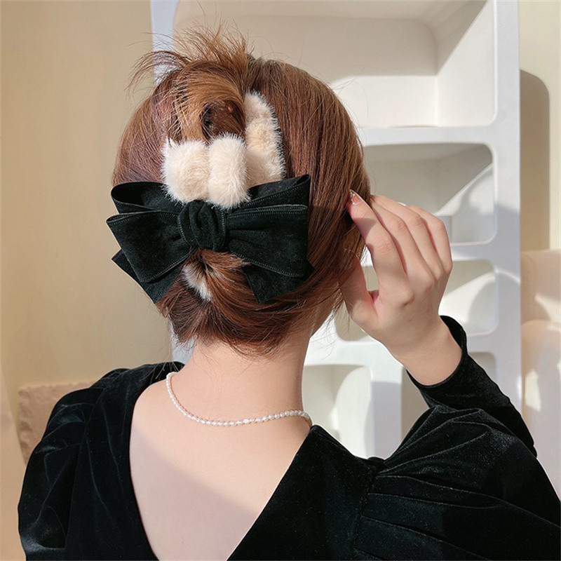 Moda coreeană de toamnă și iarnă cu fundă mare gheare de păr de pluș femei agrafe de păr elegantă hArcheie pentru capul cleme de rechin accesorii de păr pentru fete
