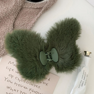 Toamnă și iarnă, pluș, verde, fluture, crab, clemă de păr, dimensiune mare, gheare de păr din blană de iepure Rex, pentru femei, accesorii de păr