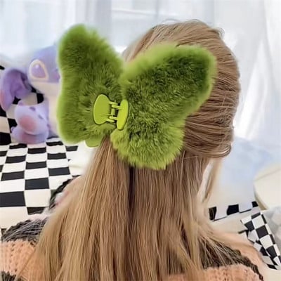 Toamnă și iarnă, pluș, verde, fluture, crab, clemă de păr, dimensiune mare, gheare de păr din blană de iepure Rex, pentru femei, accesorii de păr