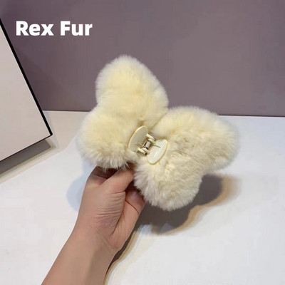 Toamnă și iarnă, pluș, verde, fluture, crab, clemă de păr, dimensiune mare, gheare de păr din blană de iepure Rex, pentru femei, accesorii de păr