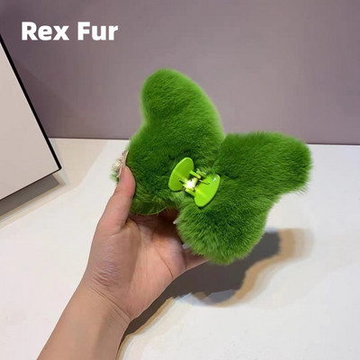 Toamnă și iarnă, pluș, verde, fluture, crab, clemă de păr, dimensiune mare, gheare de păr din blană de iepure Rex, pentru femei, accesorii de păr