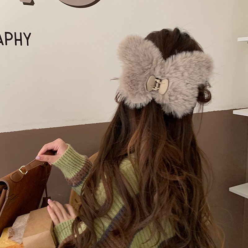 Toamnă și iarnă, pluș, verde, fluture, crab, clemă de păr, dimensiune mare, gheare de păr din blană de iepure Rex, pentru femei, accesorii de păr