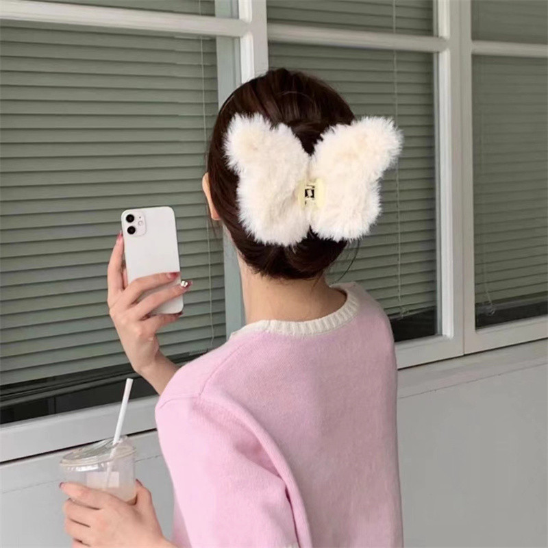 Toamnă și iarnă, pluș, verde, fluture, crab, clemă de păr, dimensiune mare, gheare de păr din blană de iepure Rex, pentru femei, accesorii de păr