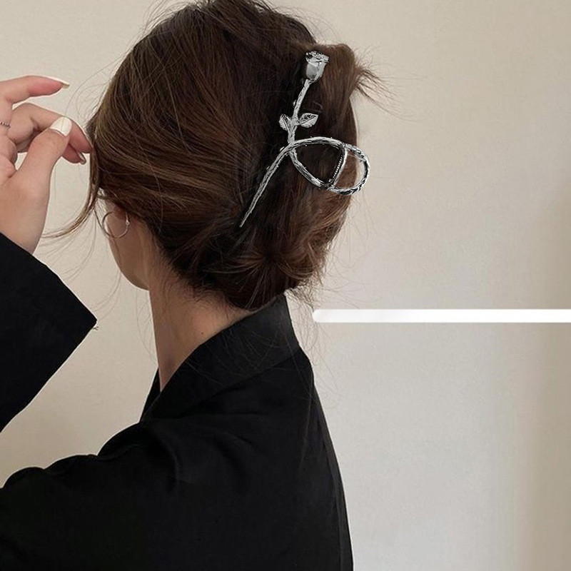 Minimalista Ezüst Rózsa Virág Hajkörmök Lányoknak Elegáns Temperamentum Fém Rák Hajcsat Hajtű Női Hajkiegészítők