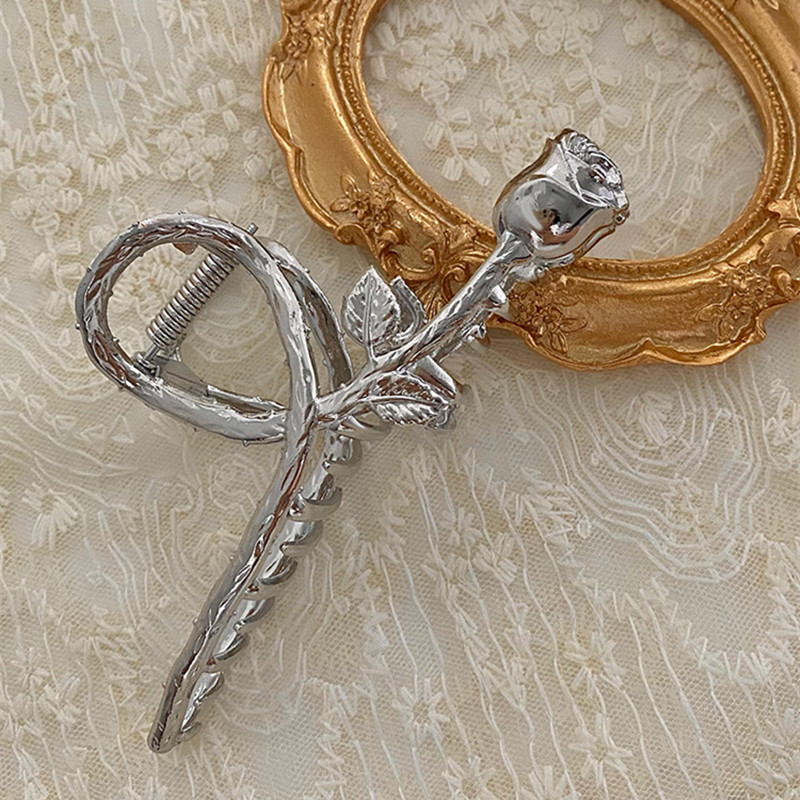 Minimalista Ezüst Rózsa Virág Hajkörmök Lányoknak Elegáns Temperamentum Fém Rák Hajcsat Hajtű Női Hajkiegészítők