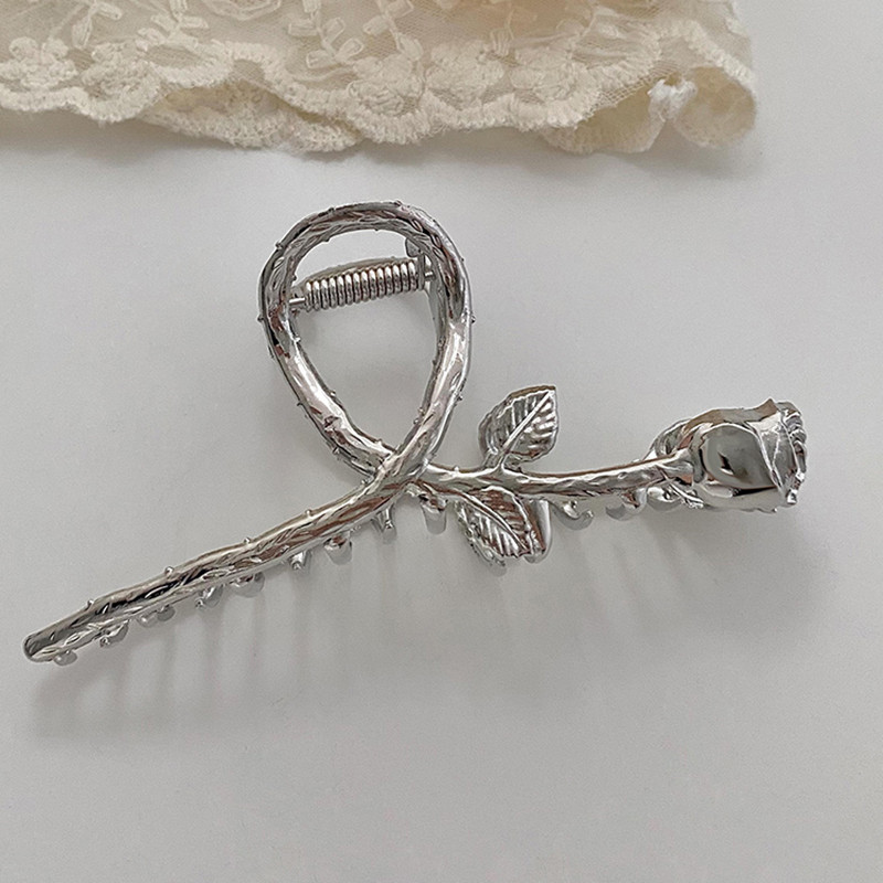 Minimalista Ezüst Rózsa Virág Hajkörmök Lányoknak Elegáns Temperamentum Fém Rák Hajcsat Hajtű Női Hajkiegészítők