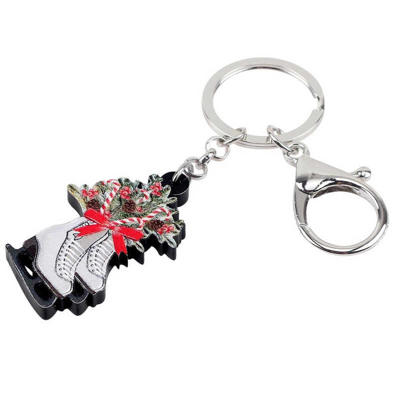 Bonsny Božićna akrilna mašna Klizaljke Cipele Privjesci za ključeve Prstenje Novčanik Auto Privjesak Nakit Žene Djevojke Poklon Dekoracije