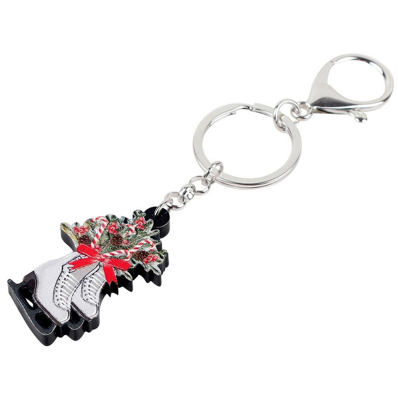 Bonsny Božićna akrilna mašna Klizaljke Cipele Privjesci za ključeve Prstenje Novčanik Auto Privjesak Nakit Žene Djevojke Poklon Dekoracije