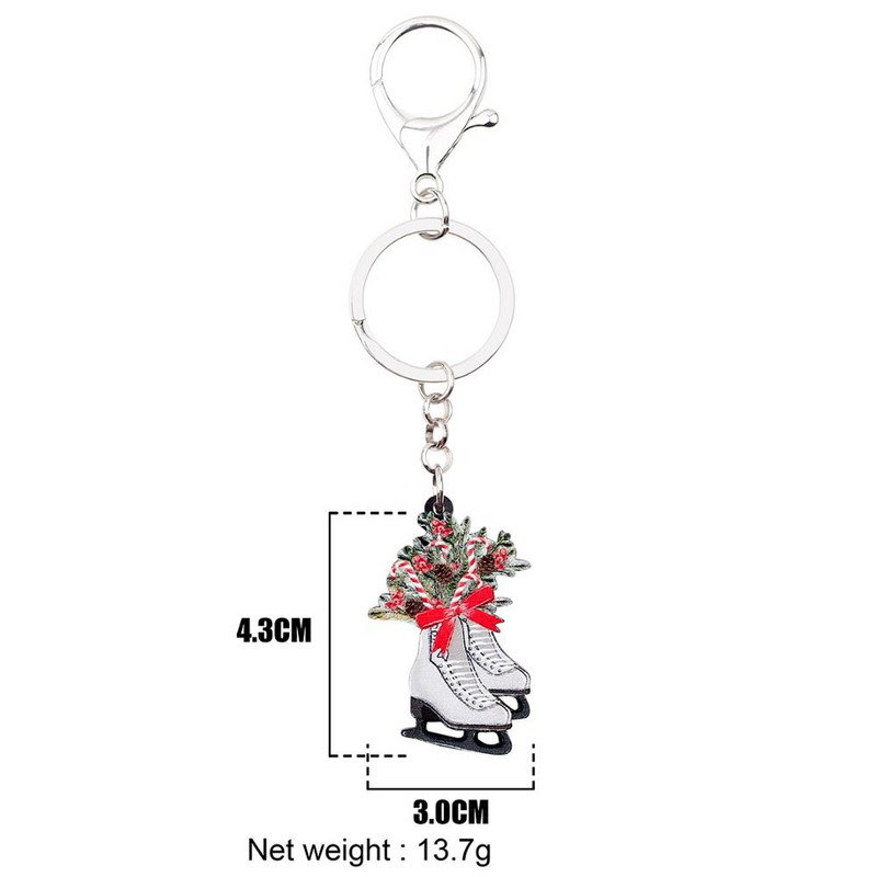 Bonsny Božićna akrilna mašna Klizaljke Cipele Privjesci za ključeve Prstenje Novčanik Auto Privjesak Nakit Žene Djevojke Poklon Dekoracije
