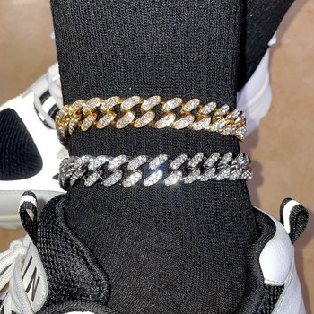 Hip Hop Iced Out Rhinestone Cuban Chain Glezens Гривна за жени Пънк Злато Сребро Цвят Crystal Link Chain Anklet Foot Jewelry