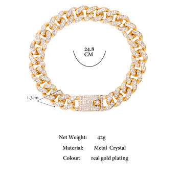 Hip Hop Iced Out Rhinestone Cuban Chain Glezens Гривна за жени Пънк Злато Сребро Цвят Crystal Link Chain Anklet Foot Jewelry