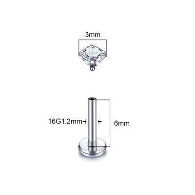 1PC Inele pentru buze Titanium CZ Labret cu filet intern Zircon Monroe 16G Tragus Helix Piercing pentru cartilajul urechii Cercei femei