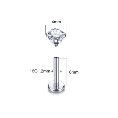1PC Inele pentru buze Titanium CZ Labret cu filet intern Zircon Monroe 16G Tragus Helix Piercing pentru cartilajul urechii Cercei femei