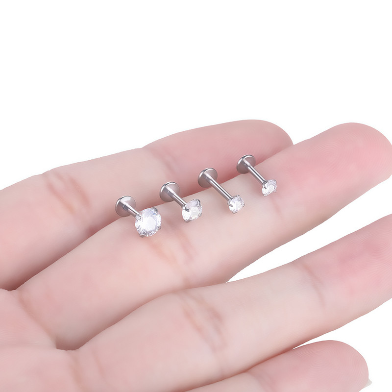 1PC Inele pentru buze Titanium CZ Labret cu filet intern Zircon Monroe 16G Tragus Helix Piercing pentru cartilajul urechii Cercei femei