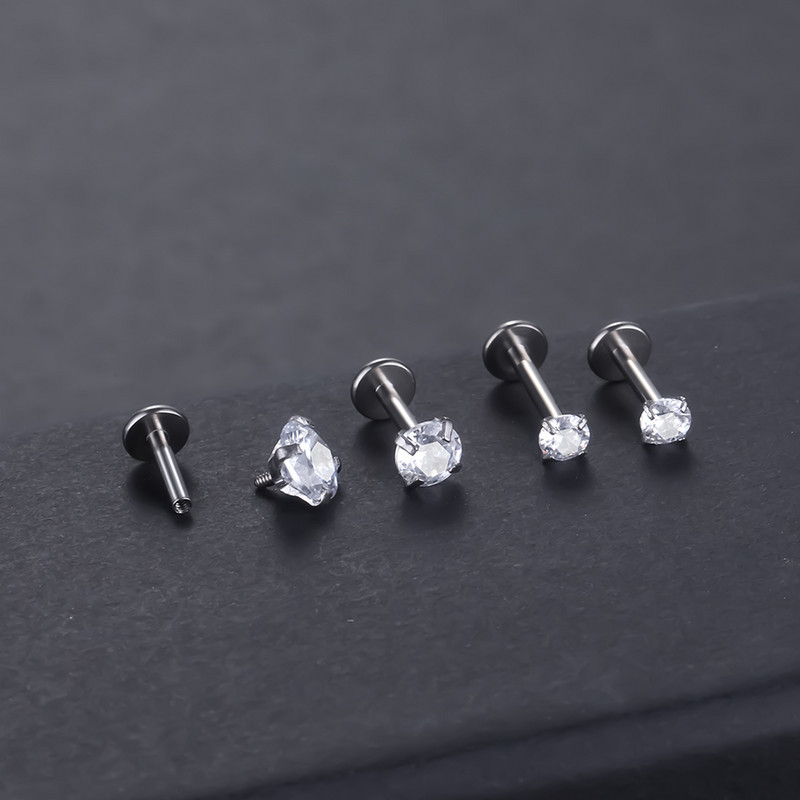 1PC Inele pentru buze Titanium CZ Labret cu filet intern Zircon Monroe 16G Tragus Helix Piercing pentru cartilajul urechii Cercei femei