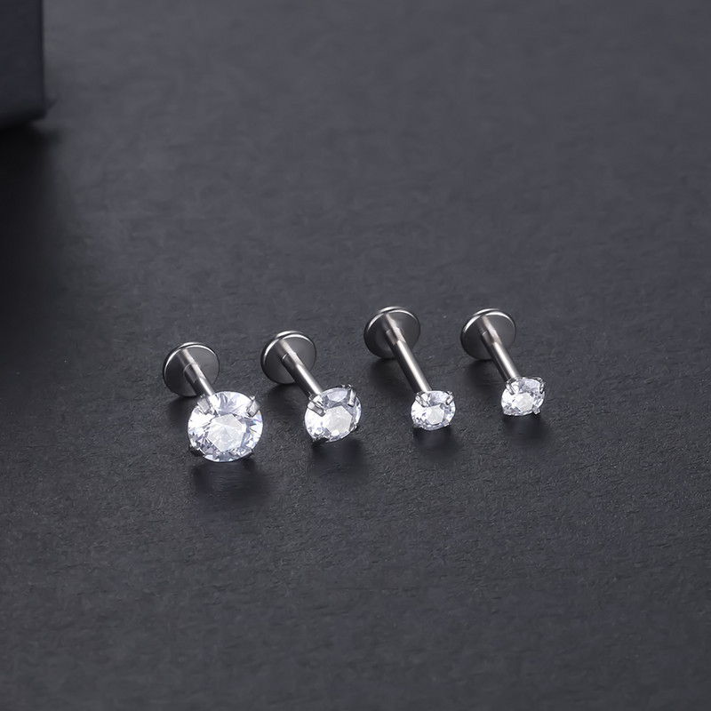 1PC Inele pentru buze Titanium CZ Labret cu filet intern Zircon Monroe 16G Tragus Helix Piercing pentru cartilajul urechii Cercei femei