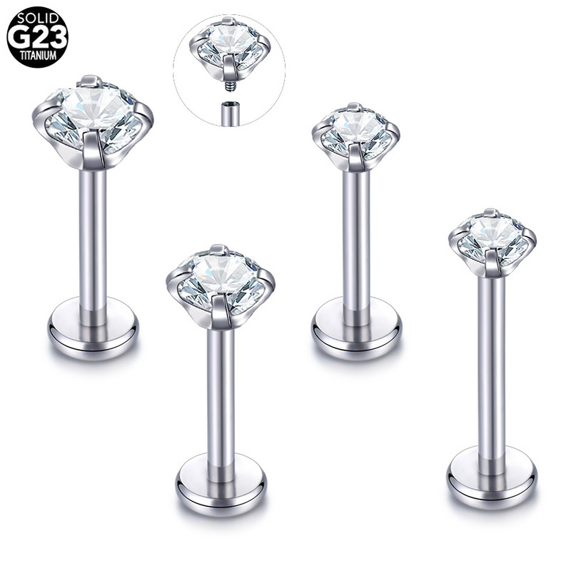 1PC Inele pentru buze Titanium CZ Labret cu filet intern Zircon Monroe 16G Tragus Helix Piercing pentru cartilajul urechii Cercei femei