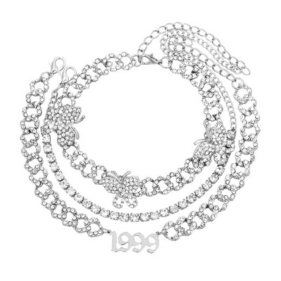 Hip hop cu gheață strasuri cu lanț cubanez gleznă pentru femei Anul nașterii număr gleznă cristal fluture picior lanț brățară bijuterii