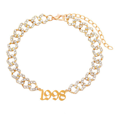 Hip hop cu gheață strasuri cu lanț cubanez gleznă pentru femei Anul nașterii număr gleznă cristal fluture picior lanț brățară bijuterii