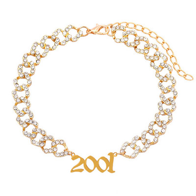 Hip hop cu gheață strasuri cu lanț cubanez gleznă pentru femei Anul nașterii număr gleznă cristal fluture picior lanț brățară bijuterii