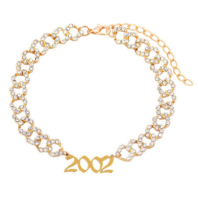 Hip hop cu gheață strasuri cu lanț cubanez gleznă pentru femei Anul nașterii număr gleznă cristal fluture picior lanț brățară bijuterii