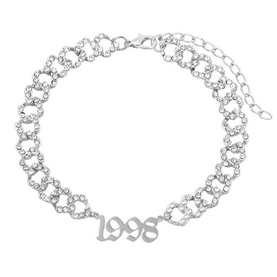 Hip hop cu gheață strasuri cu lanț cubanez gleznă pentru femei Anul nașterii număr gleznă cristal fluture picior lanț brățară bijuterii