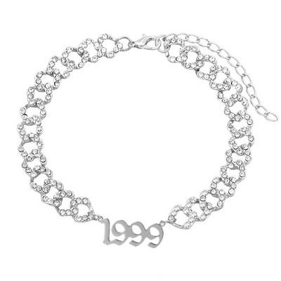 Hip hop cu gheață strasuri cu lanț cubanez gleznă pentru femei Anul nașterii număr gleznă cristal fluture picior lanț brățară bijuterii