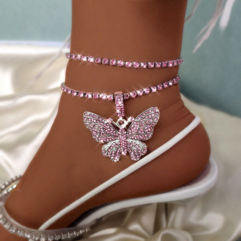 Bling teniski lanac s vještačkim kamenčićima narukvica s privjeskom s kristalnim privjeskom za žene Višeslojna narukvica s lančićem za noge i stopala Nakit