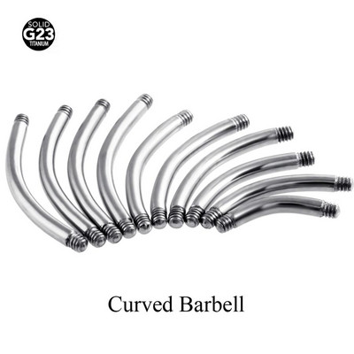 50 buc. G23 titan curbat, circular și drept, parte pentru bară, șurub, cap de filet, 16 g, 14 g, pentru buze, sprâncene, nas, cercei, piercing, bijuterii