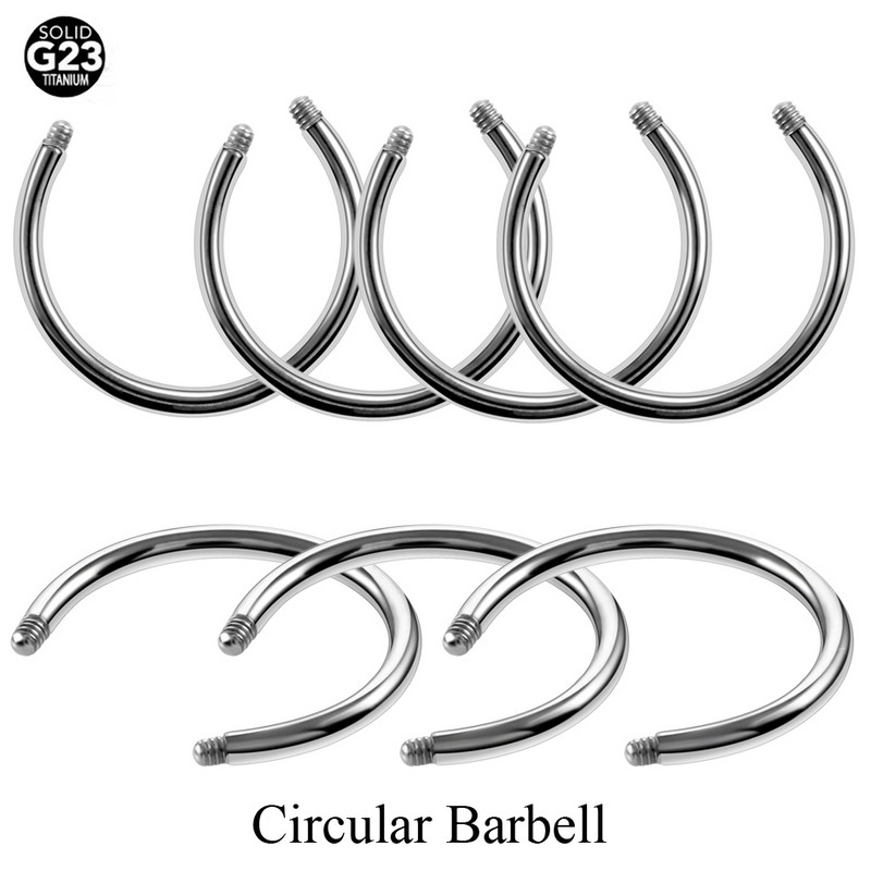 50 buc. G23 titan curbat, circular și drept, parte pentru bară, șurub, cap de filet, 16 g, 14 g, pentru buze, sprâncene, nas, cercei, piercing, bijuterii
