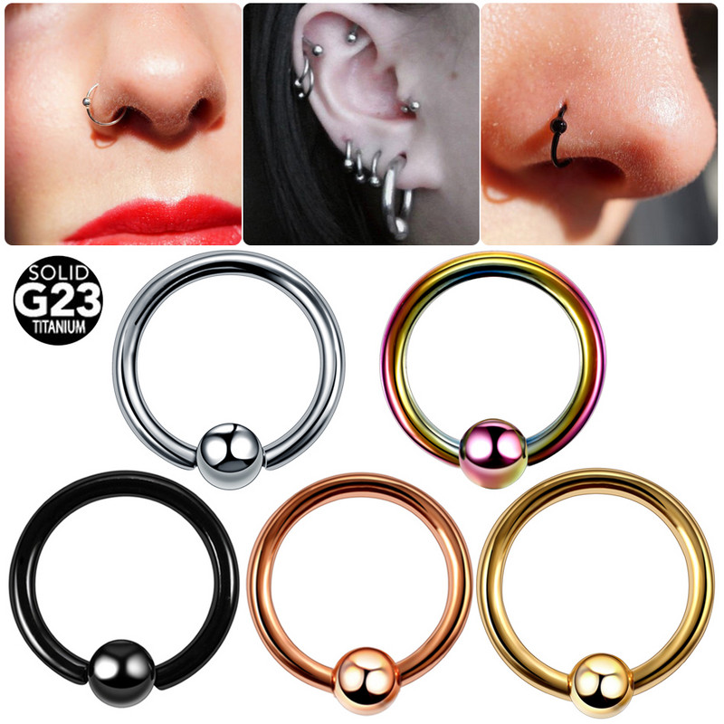 10 buc/lot Inele din titan cu margele circulare Inel pentru nas buze Labret Sprâncene Ureche Cartilaj Daith Cercei Helix Piercing Bijuterii 16G 14G