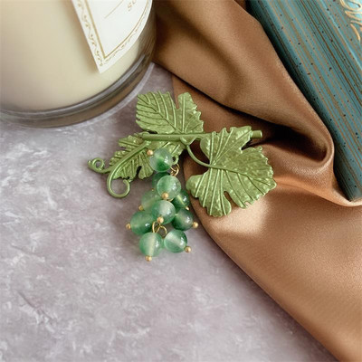 Vintage emajl Zelena boja Biljni biseri Igla Drvo lotosov list Borovnica Trešnjin cvijet bambusov broš za žene Nakit Poklon
