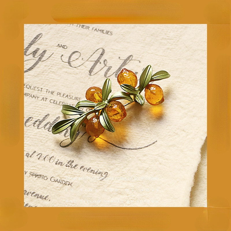 Vintage emajl Zelena boja Biljni biseri Igla Drvo lotosov list Borovnica Trešnjin cvijet bambusov broš za žene Nakit Poklon