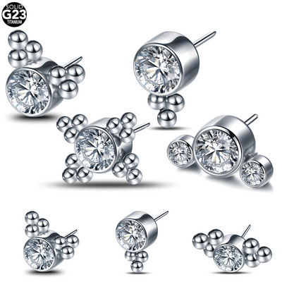 1PC Titanium CZ završeci bez konca Push-in Labret prstenovi za usne Gem Nozdrva Nit Medusa piercingi ušne hrskavice Tragus Helix piercingi