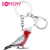 Breloc acrilic Bonsny Flying Major Mitchell's Cockatoo Breloc imprimat păsări animale Bijuterii pentru femei bărbați adolescent portofel decorare