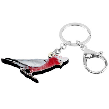 Bonsny Acrylic Flying Major Mitchell\'s Cockatoo Keychains Print Bird Animal Keyring Jewelry for Women Διακόσμηση πορτοφολιού για άντρες