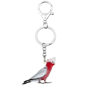 Bonsny Acrylic Flying Major Mitchell\'s Cockatoo Keychains Print Bird Animal Keyring Jewelry for Women Διακόσμηση πορτοφολιού για άντρες