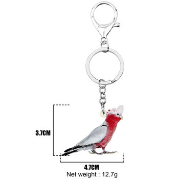 Bonsny Acrylic Flying Major Mitchell\'s Cockatoo Keychains Print Bird Animal Keyring Jewelry for Women Διακόσμηση πορτοφολιού για άντρες