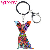 Bonsny Акрилни Куче Бижута Чихуахуа Куче Ключодържател Ключодържател Подарък Подарък За Жени Момиче Чанта Чар Ключодържател Висулка Ключодържател Бижута