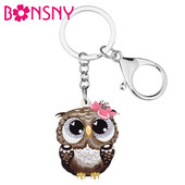 BONSNY acrilic drăguț desene animate cu ochi mari bufniță brelocuri inel modă breloc bijuterii noutate pentru femei fete farmece cadou unic