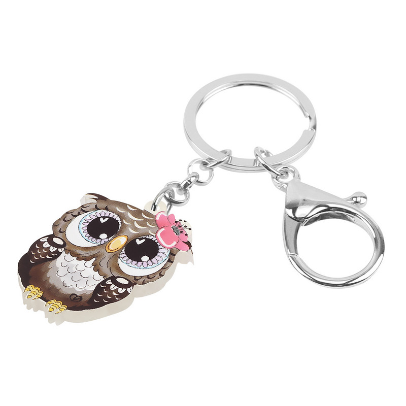BONSNY acrilic drăguț desene animate cu ochi mari bufniță brelocuri inel modă breloc bijuterii noutate pentru femei fete farmece cadou unic