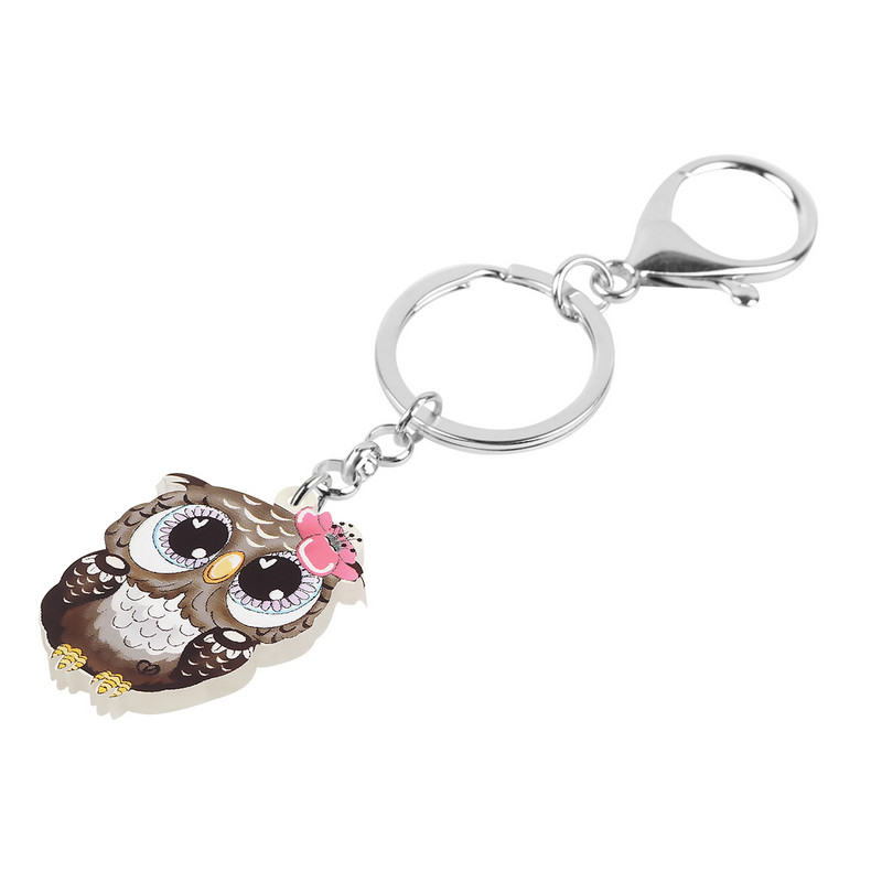 BONSNY acrilic drăguț desene animate cu ochi mari bufniță brelocuri inel modă breloc bijuterii noutate pentru femei fete farmece cadou unic