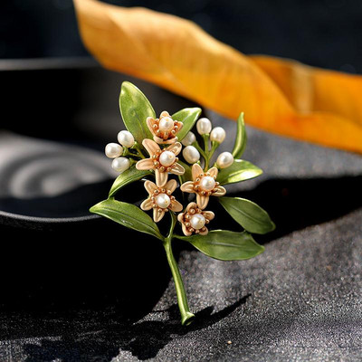 2021 Nouă broșă de culoare verde email, perle, flori, vintage, pentru femei, fete, accesorii pentru haine