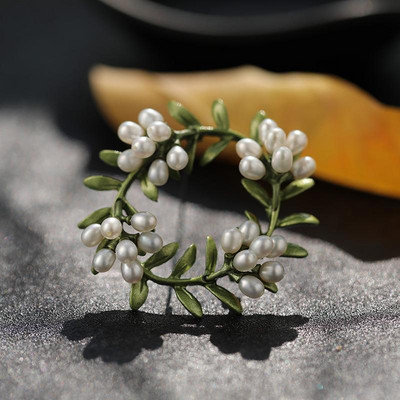 2021 Nouă broșă de culoare verde email, perle, flori, vintage, pentru femei, fete, accesorii pentru haine