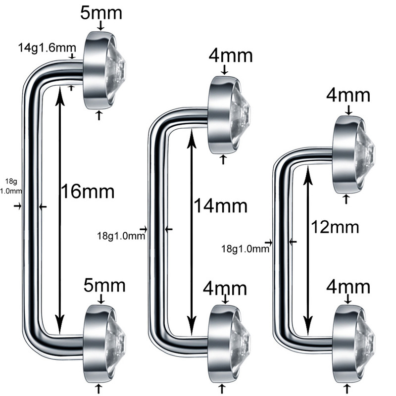 10 buc/lot titan 4mm și 5mm filet intern cristal bijuterie suprafață barbell piercing 14G micro dermal ancoră micro piercing bijuterii